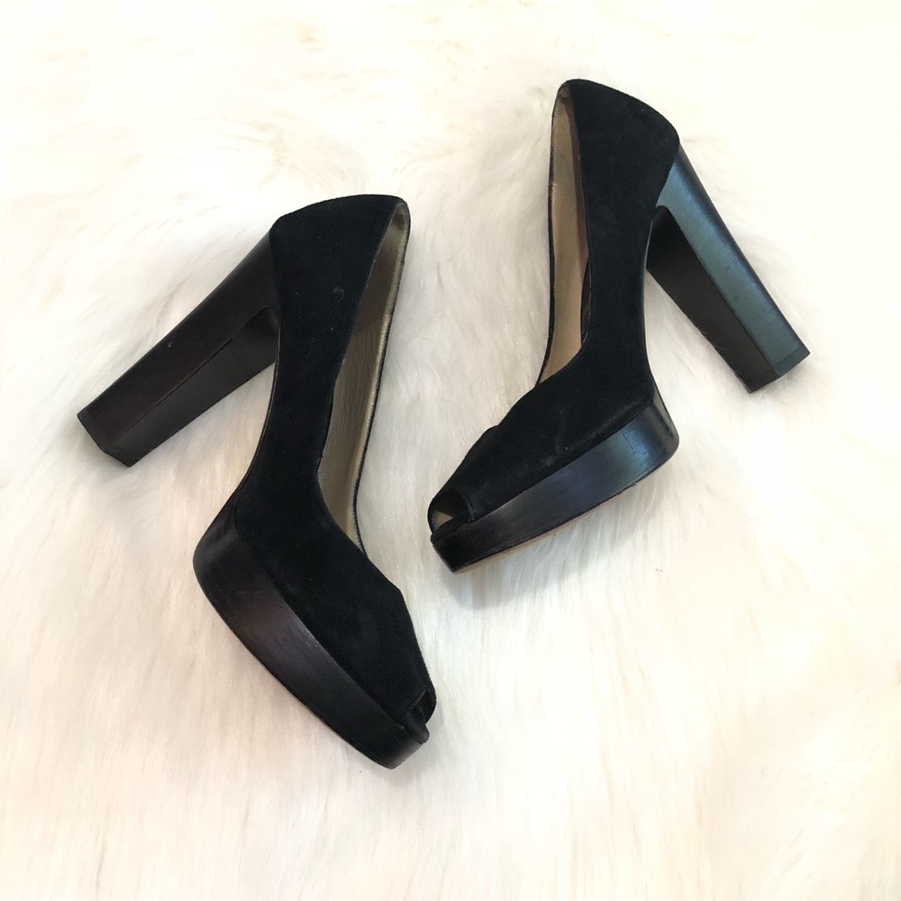 Michael Kors Size 6.5 Black Suede Open Toe Heels